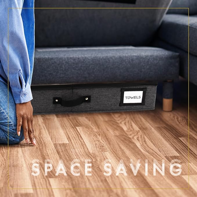 HOMELUX THEORY Under Bed Storage, Large 2pc with Lid, Dark Gray | Drawer-style pull-out design, Fits blankets, clothes, fabric & shoes, Bins with lids, Bedroom & closet storage