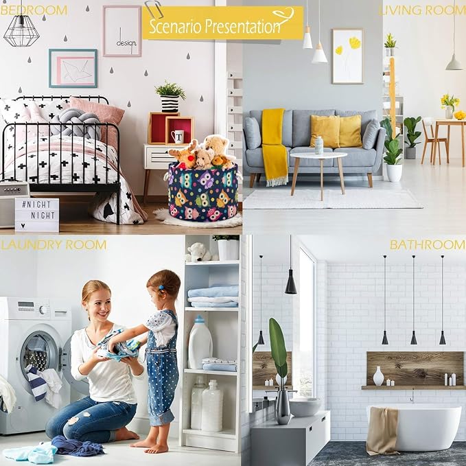 visesunny Storage Basket Colored Cartoonn Owl Dot Nursery Hamper Basket Clothes Toy Storage Organizer Bin Box Collapsible Laundry Bag for Kid Room,Playroom,Bathroom,Living Room,Dorm,Office
