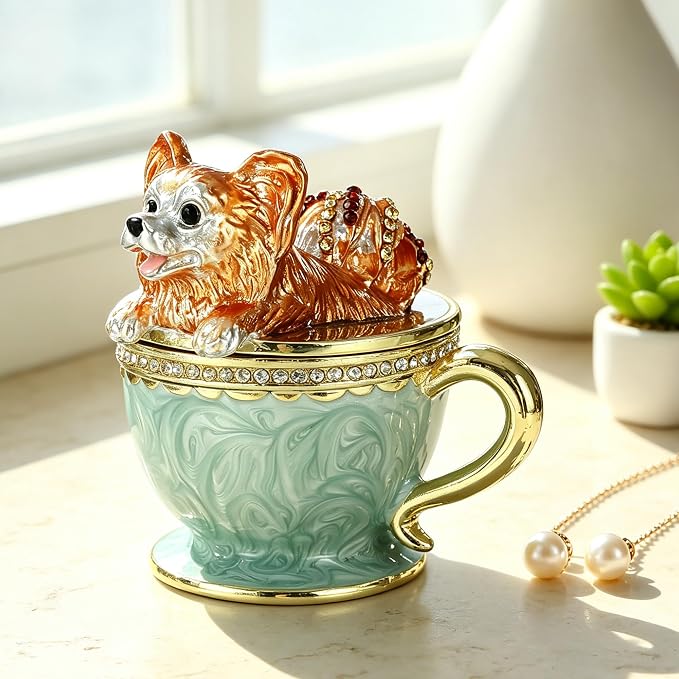Hand Painted Trinket Box Pet Series Enamel Vintage Jewelry Box Hinged Metal Organizer Decorative Treasure Box