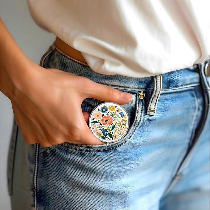 Pill Box-3 Compartment Small Pill Case for Purse & Pocket Mini Metal Pill Holder Travel Pill Container to Hold Supplements Vitamins BPA-Free (Wildflowers)