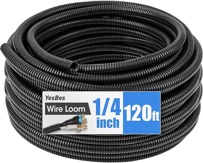 120 FT Wire Loom 1/4 Inch, Split Wire Loom Tubing Conduit, Wire Protector Tubing, Black
