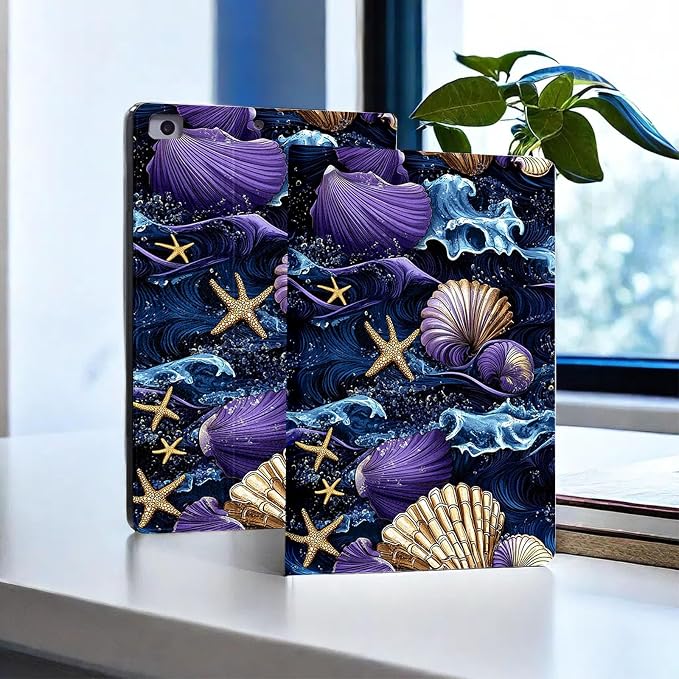 for Microsoft Surface Pro X/Pro X Plus-13 2019/2020/2021/2024 Tablet Case,Auto Wake/Sleep,Adjustable Stand Protective Cover - Ocean Shell Starfish