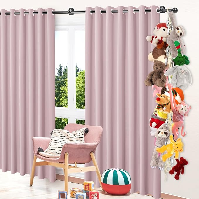 Stuffed Animal Storage Hammock Corner Hanging Stuffed Animal Holder | Boho Stuffed Animal Organizer Chain with 20 PCS Metal Clips for Hanging Hats Socks Holiday Cards