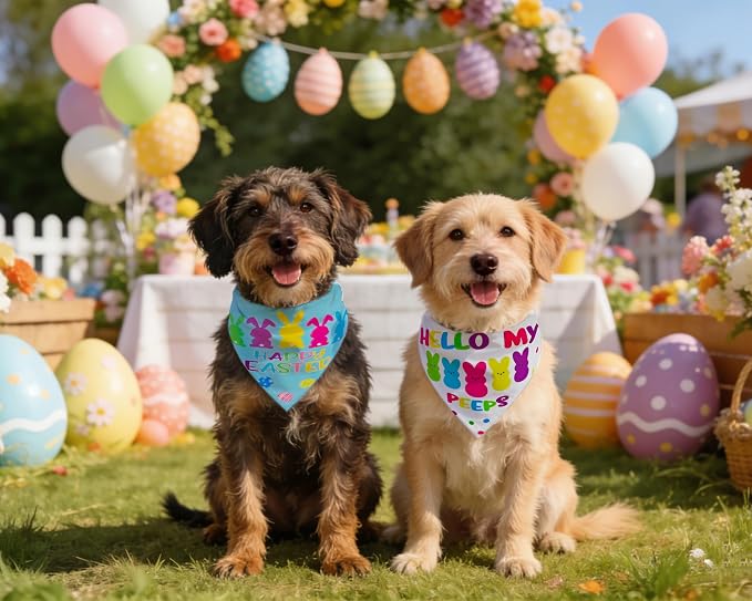 Easter Dog Bandanas 2PCS-Small,Adjustable Holiday Party Pets Rabbit Easter Egg Outfits,Triangle Reversible Pet Scarf for Boys and Girls,Dog Costume Gifts for Puppy Cats Pets