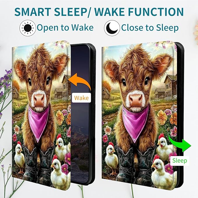 Case for Samsung Galaxy Tab A8 10.5" 2022 SM-X200/X205/X207, 360 Degree Rotating Stand with Multi-Angle Vertical & Horizontal Viewing Shockproof Shell for Women Men, Rooster Yellow Cow