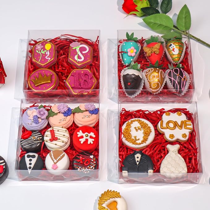 20pcs 6x6x2 Inches Cookies Boxes with Clear Window Macaron Boxes Chocolate Covered Strawberries Boxes Cake Plastic Boxe Bakery Boxes Chocolate Truffle Treat Boxes for Gift Cakesickle