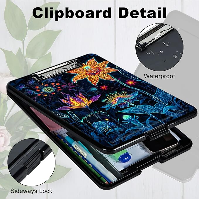 Artistic Orange Blossom A4 Clipboard with Storage Pen Holder, Clipboards Organizer Nursing Clipboard Foldable File Folder Plastic Clipboard Folio Clip Board for Office Students Classroom