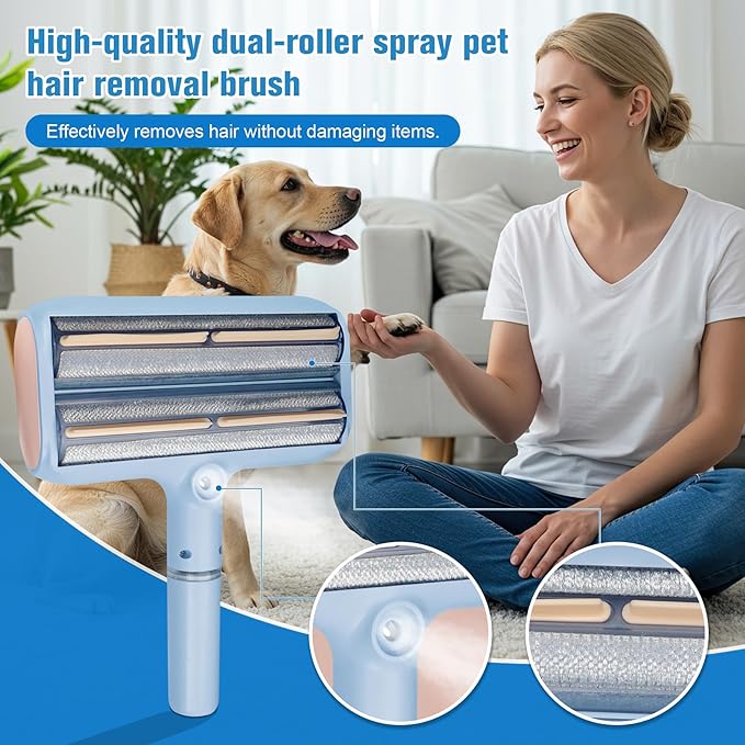 Pet Hair Remover,Lint Rollers for Pet Hair Extra Sticky with Water Spray,Reusable 2-in-1 Dog & Cat Hair Removal Tool for Furniture,Couch,Carpet,Bedding, and Clothes - Includes 4 Brushes