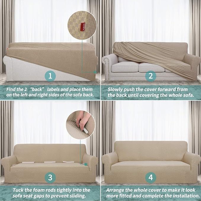 YEMYHOM Couch Cover Latest Jacquard Design High Stretch Sofa Chair Covers for Living Room, Pet Dog Cat Proof Armchair Slipcover Non Slip Magic Elastic Furniture Protector, Small (Chair, Khaki)
