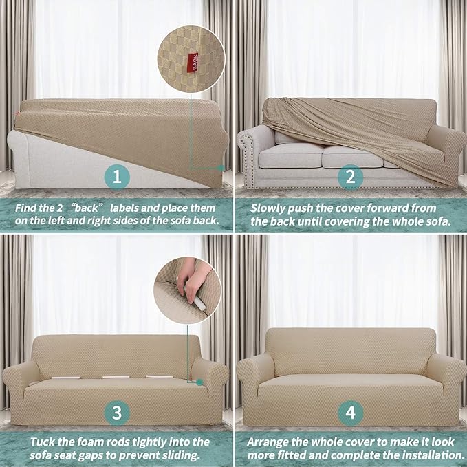 YEMYHOM Couch Cover Latest Jacquard Design High Stretch Extra Large Sofa Covers Pet Dog Cat Proof Oversized Slipcover Non Slip Magic Elastic Furniture Protector (XL Sofa, Khaki)