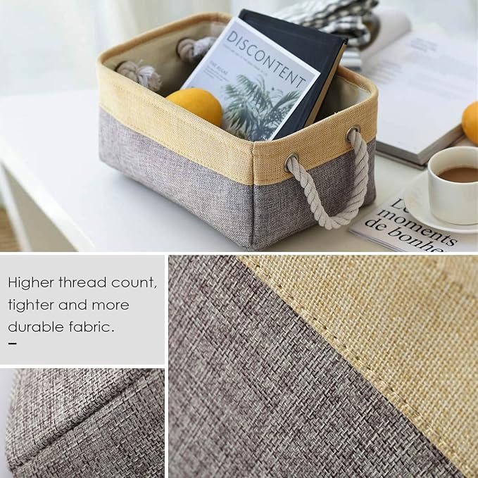 Storage Bins for Organizing,Sturdy Storage Basket, Decorative Foldable Storage Baskets for Shelves Closet Toy (Gold&Grey Medium - 3 Pack 13.8L×9.8W×6.7H inch)