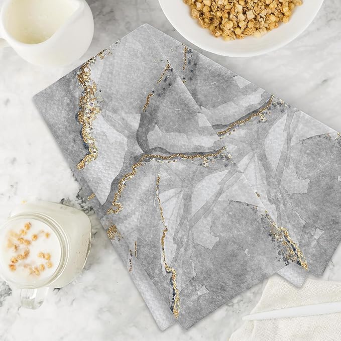 White Marble with Gold Veins Hand Towels,Set of 2 Absorbent Bath Towel Kitchen Dish Towel Home Gym Hotel Bathroom Decor,16x24 Inches