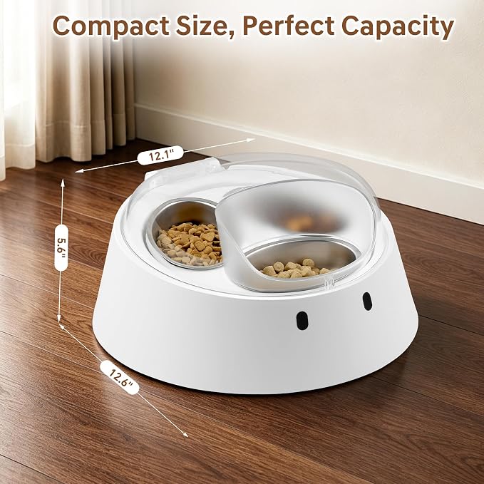 RFID Microchip Cat Feeder, 1 Tag Opens 2 Hidden Bowls, Anti-Theft | 3 removable stainless bowls (2 protected + 1 open), quiet rotating access, 2-4 in tag range, cordless 10 days or plug-in
