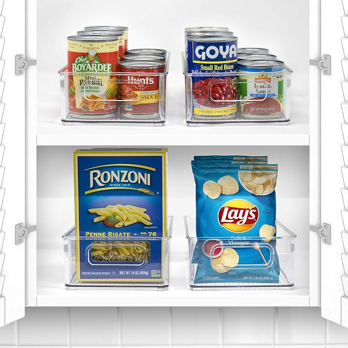Sorbus Fridge Organizers and Storage, Clear Stackable Bins (Medium, 4 Pack) | Built-in grips support easy access and transport; plastic containers organize food in freezers, drawers and countertops.