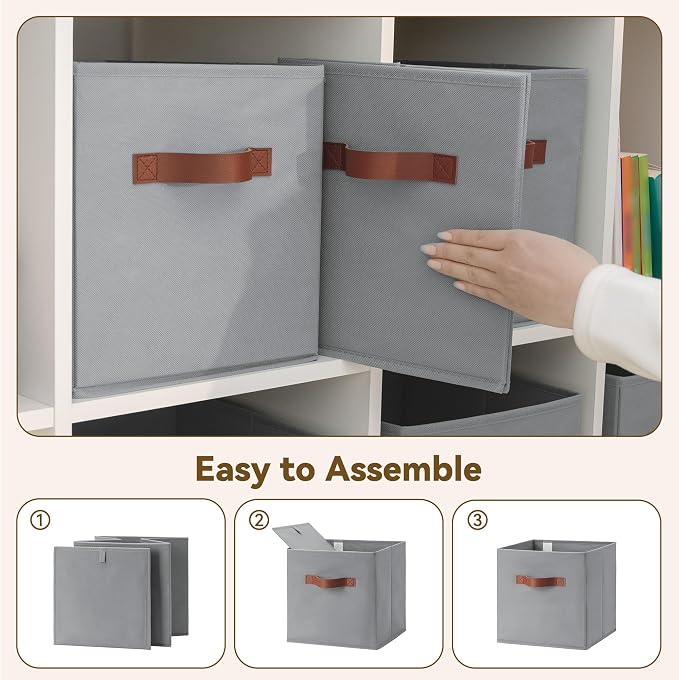 GRANNY SAYS 11 Inch Cube Storage Bins, 6-Pack Fabric Storage Bins, Grey | Collapsible Storage Boxes with Thickened Base Plate, Sturdy Handles, Decorative Baskets for Shelves, Closet