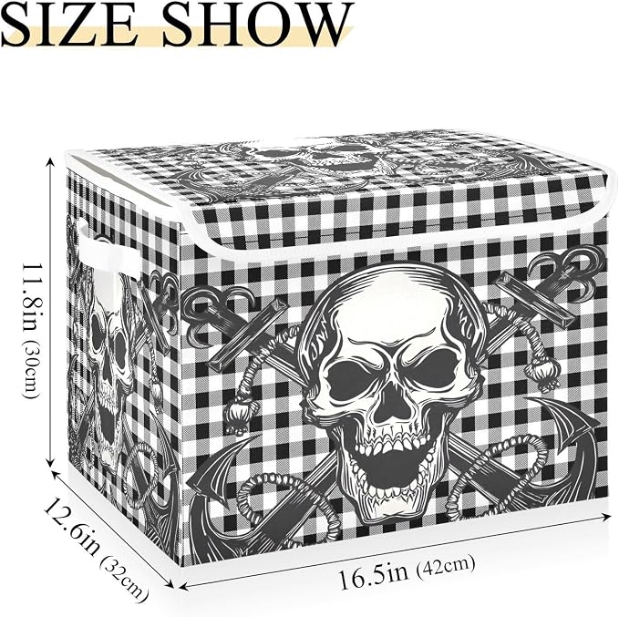 Fabric Storage Bins with Lid Gothic Skull Closet Bedroom 40L Fabric Bin | Decorative Storage Boxes, 300D Oxford Cloth, Hollow Board Frame, Flip Top Velcro Lid, 16.5x12.6x11.8 inch, Collapsible Design