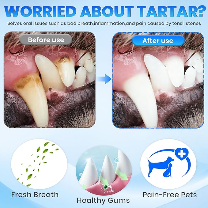 Dog Plaque Remover - Ultrasonic Tooth Cleaner for Dogs,6 Cleaning Modes,TypeC Rechargeable,Waterproof,Professional Dental Care for Dogs