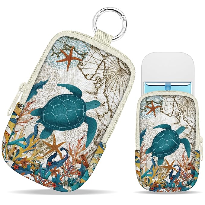 Hand Sanitizer Holder, Sea Turtle Spray Case Zippered Pouch | Keychain, Travel Size, Cute Fashion Accessory with Snap Hook, for Glow Mist and Power Mist 1FL OZ, Mini Small Pocket Clip on