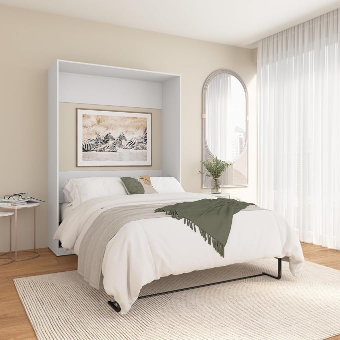 Bestar Full Murphy Bed, White, Claremont, 59W | Dual piston mechanism; for guest room or multipurpose space