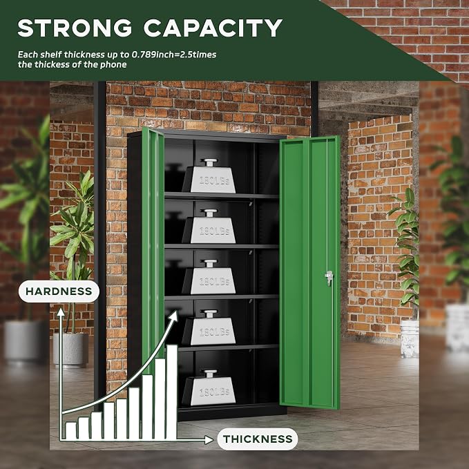 Greenvelly Metal Storage Cabinet, 72" Locking Metal Garage Storage Cabinet with Doors and 4 Adjustable Shelves, Lockable Steel Cabinet for Home Office, Garage, Shop, School (Green 36" W x 18" D)