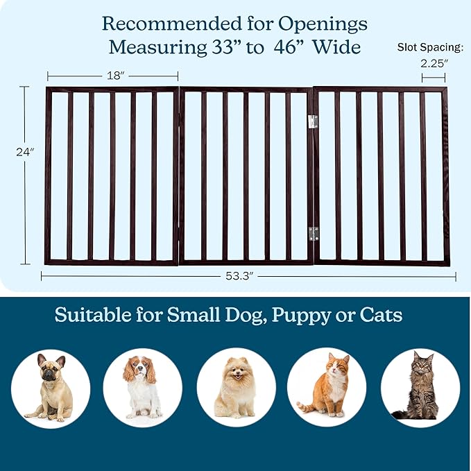 3-Panel Indoor Foldable Dog Fence for Stairs, Hallways, or Doorways - 54x24-Inch Wood Freestanding Dog Gates by PETMAKER (Brown) | Foldable Dog Fence with Accordion Design, Wooden Safety Pet Fence for Stairs, Hallways, Doorways, and Porch
