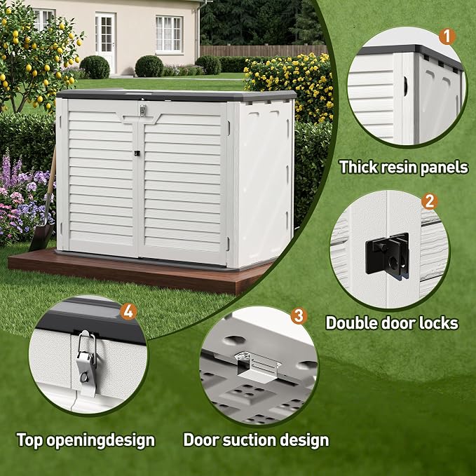 31 Cu.Ft Resin Outdoor Storage Cabinet with Floor, Weatherproof Plastic Vertical Outdoor Storage Shed for Garden Backyard Patio Pool Tool