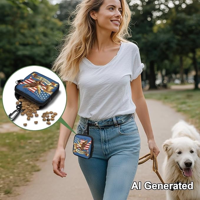 Dog Treat Pouch for Pet Walking and Training with Carabiner Zipper Design Small Dog Training Treat Bag Pack Holder for Puppy Snack Dispenser American Eagle 250th Celebration