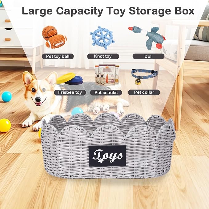 Dog Toy Storage Bin Large Cotton Rope Basket for Dog Toys,2Pack Pet Toy Basket with Handles, Decorative Toys Box Storage Organizer, Pet Toy Organizer for Home and Living Room Organization