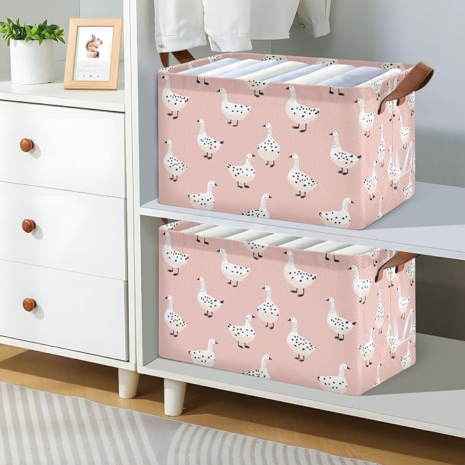 Simple Hand Draw Animal Geese Storage Basket Foldable Cube Storage Bins with Handles&Label Waterproof Collapsible Organizer Box Bin Large Rectangle Decorative Baskets for Shelves Home Room Laundry