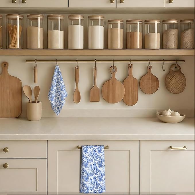 Nipi Chinoiserie Golden Doodle Kitchen Towels Set of 2, Blue and White Botanical Grandmillennial Dog Decorative Dish Tea Towels,Golden Doodle Gifts Hand Towels for Kitchen Bathroom Decor,16x24 Inch