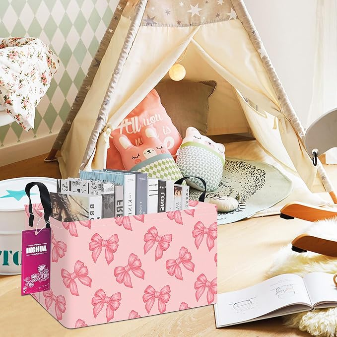 Rectangular Bowknot Storage Basket | Gifts Bag for Toys,Books,Clothes,Gifts,Pets-Perfect for Home,Office,Nursery,Dorm,Shelf