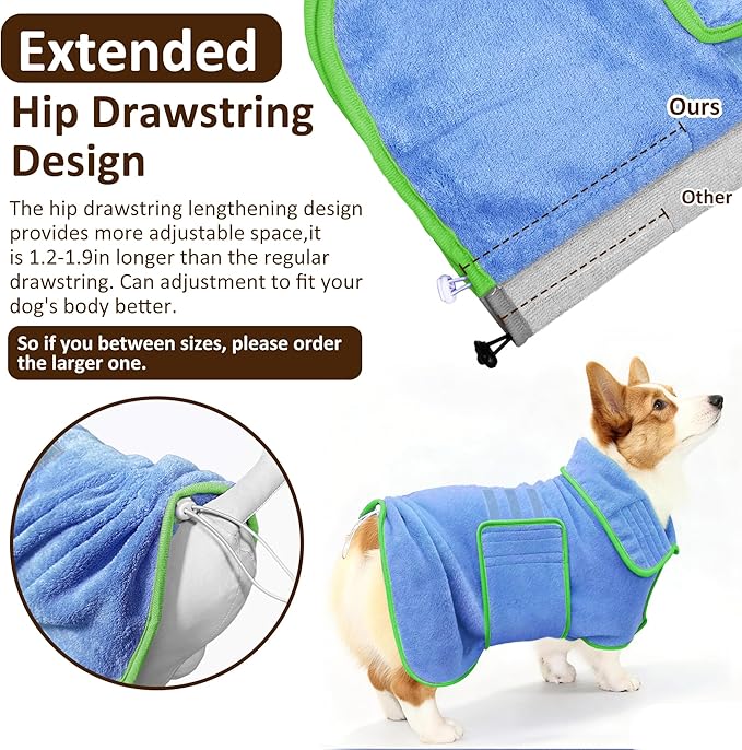Soft Dog Bathrobe Fast Drying Dog Coat, Super Absorbent Dog Towels for After Bath, Microfiber Pet Robe Adjustable Collar & Belly Warm Keeping Dogs Coat for Pet Dogs & Cats (Blue, X-Large)