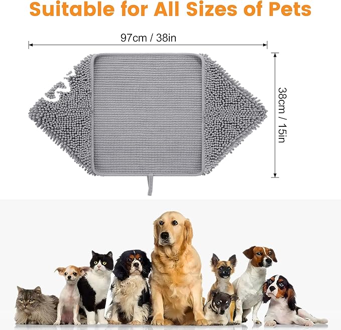 Smiry Chenille Dog Drying Towel, Extra Absorbent Bath Towel for Mud Dogs, Ultra Soft Quick Dry Pet Wash Mitt for Bathing, Grooming and Post-Walk Cleaning (31x13 Inches, Grey)