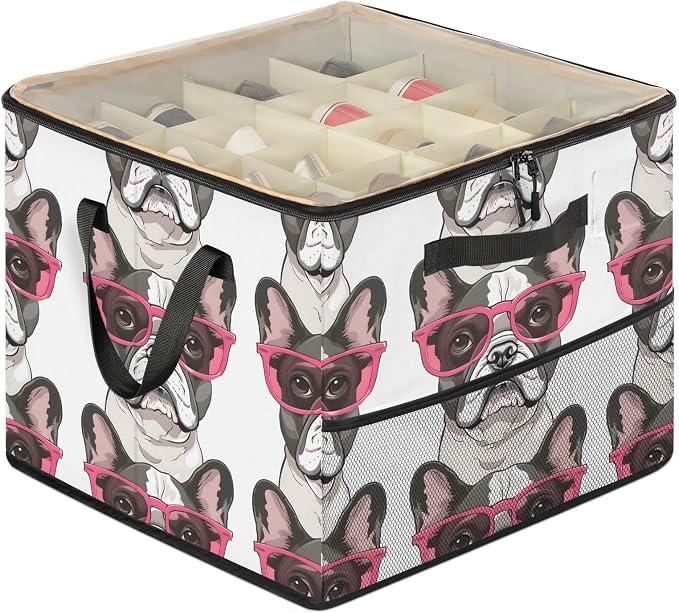 TropicalLife Bulldog Pet Cute Puppy Shoe Organizer for Closet | Foldable Shoe Storage Box Bin 16-32 Pair Shoe Storage for Sneakers, Boots & Heels with Adjustable Dividers, Clear Cover