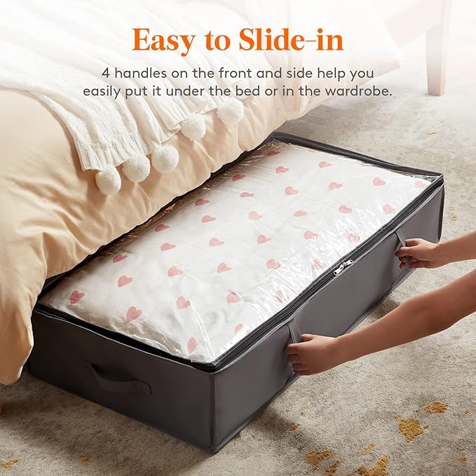 Lifewit 95L 2 Pack Under Bed Storage Containers, Large Capacity Blanket Storage Bags with Reinforced Handle, Organization and Storage for Comforters, Sheets, Clothes, Bedroom, College Dorm, Grey