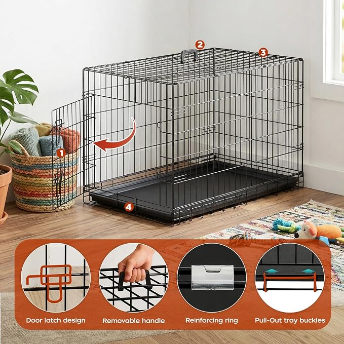 BestPet | Dog Crate | 36" | Black | Foldable Metal Kennel with Single Doors, Secure Slide-Bolt Latches, Leakproof Tray | Portable Dog Cage for Medium Sized Breeds | for Travel, Indoor & Outdoor Use