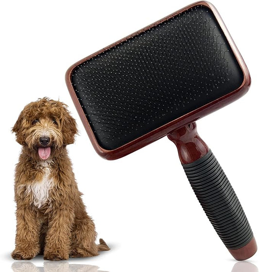 Kenchii Slicker Brush for Dogs, Professional Dog Grooming Brush for Loose Fur, Tangles, Long Short Haired, Stainless Steel Pins, Maplewood Handle, Large