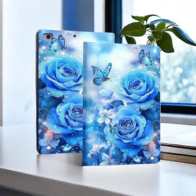for Microsoft Surface Pro 11/10/9-13" 2024/2022 Tablet Case,Auto Wake/Sleep,Adjustable Stand Protective Cover - Blue Rose Butterfly