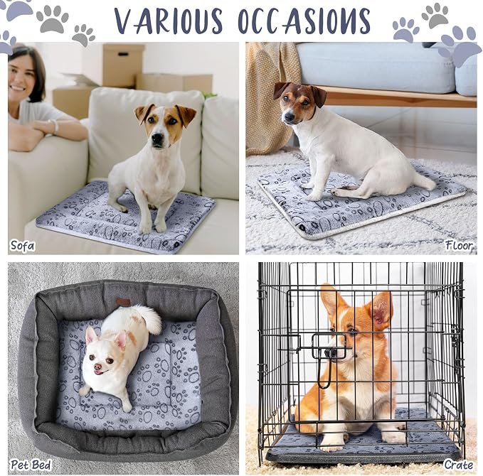2 Pack Self Warming Cat Mat Self Heating Pad Bed Reversible Machine Washable Reflects Body Heat Warm Thermal Pet Pad Crate Blanket for Feral and Indoor Cat (Grey,22'' X 18'',Dog Paw)
