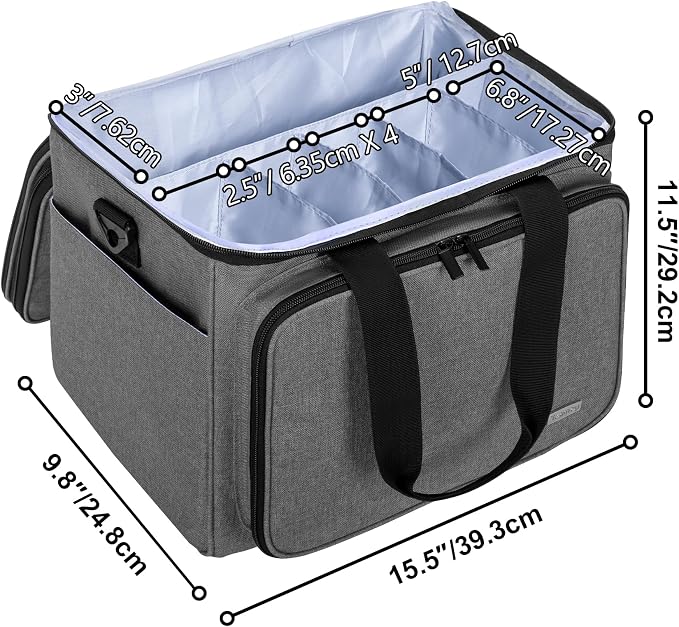 Teamoy Crochet Bag, Knitting Bag Yarn Storage Tote, Yarn Organizer, Gray | Yarn Holder for Crocheting, with Inner Divider and Cover, for Yarn Skeins, Project, Knitting Needles, and Crochet Supplies