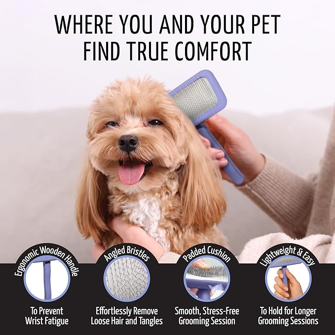 Tauro Pro Line Slicker Brush for Dogs & Cats, Deshedding, Dematting & Detangling Grooming Tool for Medium to Long Coats, Ideal for Retrievers & Maine Coons, Flexible Cushion, Purple, Large Size (L)