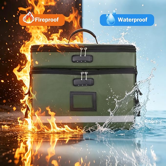 EXLIFBAG 2 Layer File Box with Lock, Portable Document Organizer Box with Handle, Fireproof File Box for Home Office, Legal File Organizer Storage