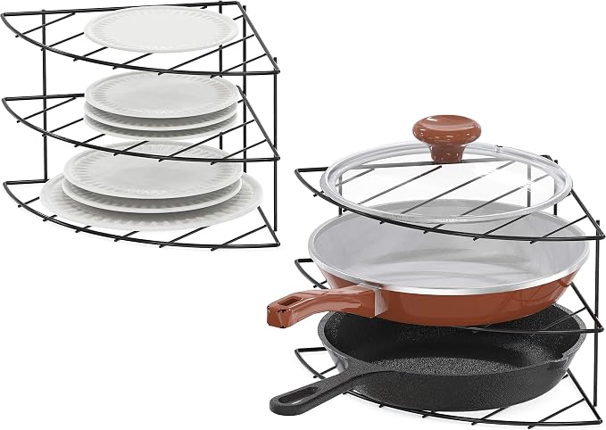 Deco Brothers 3-Tier Counter & Cabinet Corner Shelf Organizer, 2 Pack Black