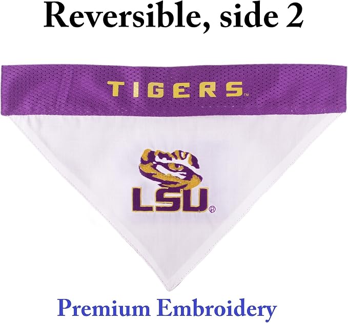 Pets First Collegiate Pet Accessories, Reversible Bandana, LSU Tigers, Small/Medium