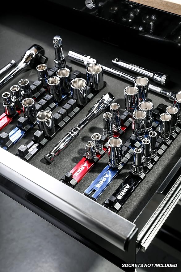 ARES 70344 1/2-In Socket Rail 9.84-In | Part No. 70344; Store up to 10 Sockets and Keep Your Tool Box Organized