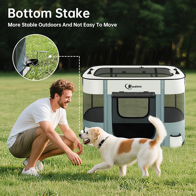 Siedihit 31" Dog Playpen,Cat Puppy Pen, Pet Portable Crate Indoor Outdoor | Durable Travel Camping Use,Foldable Dog Kennel Tent Cage for Rabbit Small Animals with Carrying Case(Grey, Medium)