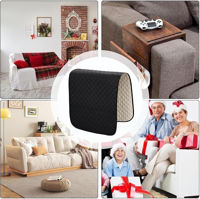 Armrest Covers Arm for Chairs Couch Sofa Armchair Slipcovers Recliner Organizer Non-Slip Chair Bedside Storage Caddy Holder 2 Pockets Magazines Waterproof(Black)