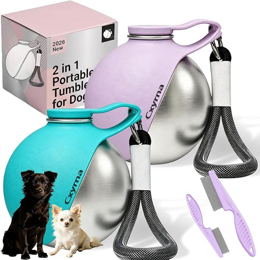 2 in 1 Portable Tumbler for Dogs, 2026 New 10Oz Stainless Steel Dog Water Bottle with Silicone Foldable Bowl, Leak-Proof 2 in 1 Portable Small Dog Water Bottle for Walking, Hiking & Travel (2PCS-Mix)