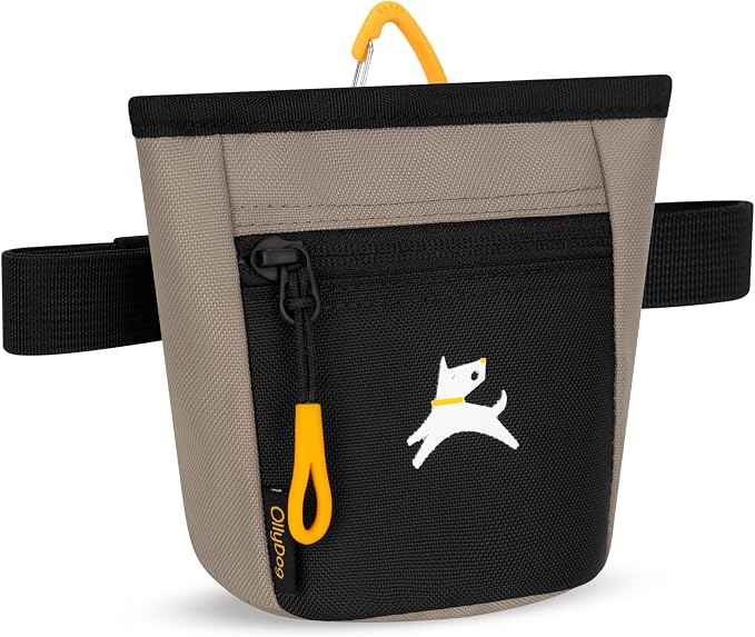OllyDog Goodie Treat Bag, Dog Treat Training Pouch | Magnetic Closure | 3 Ways to Wear | Hands-Free Waist Belt | Water-Resistant Recycled Vegan Fabric (Dune)