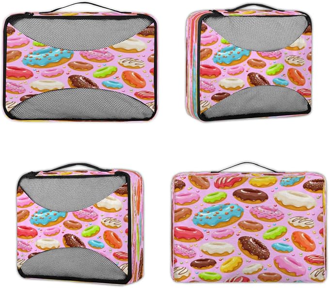 Colorful Donuts Packing Cubes for Travel, Luggage Packing Organizers, Donuts Travel Accessories Large Toiletries Bag for Clothes Shoes Cosmetics Toiletries